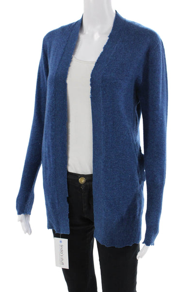 RtA Womens Wool Blend Knit Distressed Open Front Cardigan Sweater Blue Size XXS