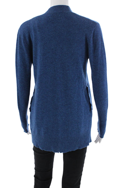 RtA Womens Wool Blend Knit Distressed Open Front Cardigan Sweater Blue Size XXS