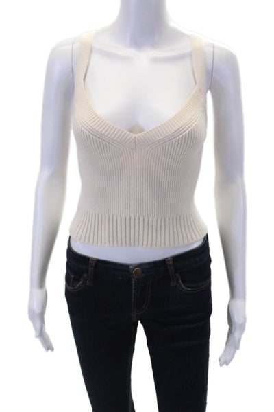 Intermix Womens Wool Sleeveless Knit V-Neck Crop Top Solid Beige Size M