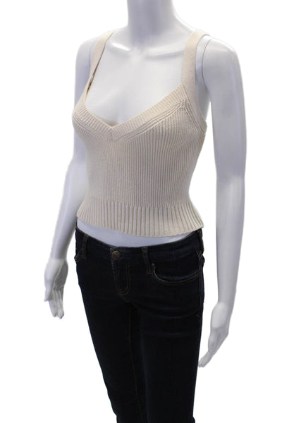 Intermix Womens Wool Sleeveless Knit V-Neck Crop Top Solid Beige Size M