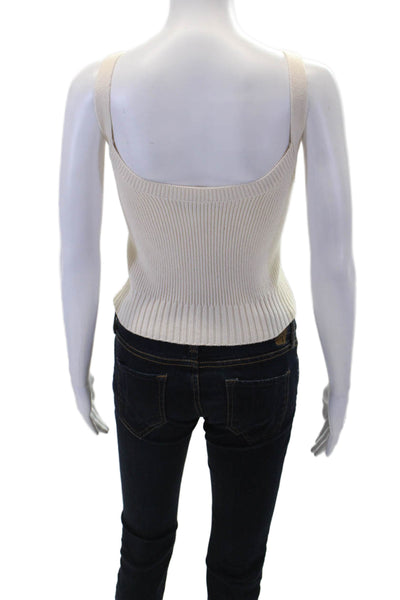 Intermix Womens Wool Sleeveless Knit V-Neck Crop Top Solid Beige Size M
