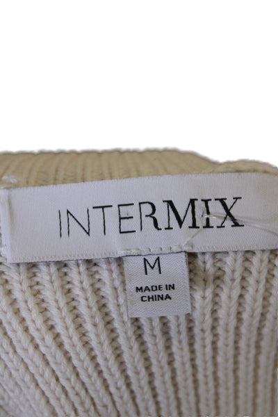 Intermix Womens Wool Sleeveless Knit V-Neck Crop Top Solid Beige Size M