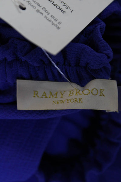 Ramy Brook Womens Sleeveless Smocked Waist Pom Pom Trim Top Blue Size S