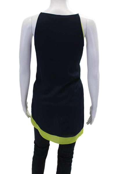 BCBG Max Azria Womens Round Neck High Low Tank Top Blouse Green Blue Size M