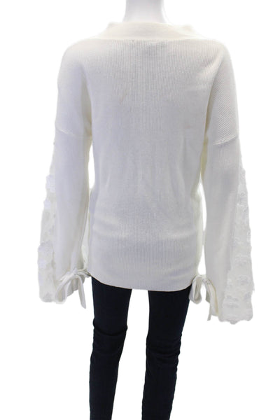 French Connection Womens Cotton Mesh Floral Long Sleeve Sweater White Size M