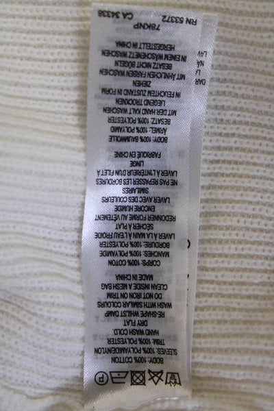 French Connection Womens Cotton Mesh Floral Long Sleeve Sweater White Size M