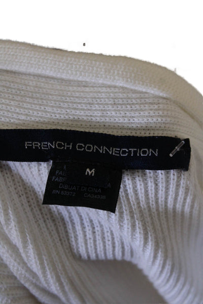 French Connection Womens Cotton Mesh Floral Long Sleeve Sweater White Size M