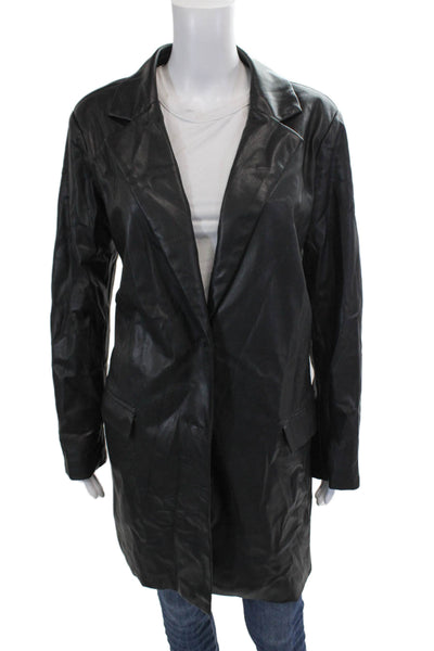 BB Dakota Womens Faux Leather Single Button Coat Black Size Large