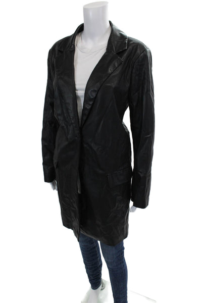 BB Dakota Womens Faux Leather Single Button Coat Black Size Large