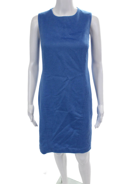 J. Mclaughlin Womens Back Zip Sleeveless Crew Neck Shift Dress Blue Wool Size 0