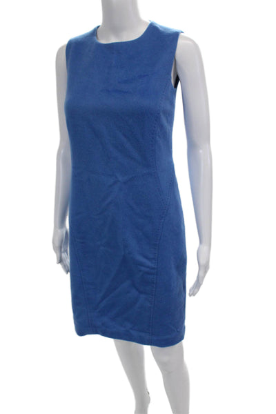 J. Mclaughlin Womens Back Zip Sleeveless Crew Neck Shift Dress Blue Wool Size 0