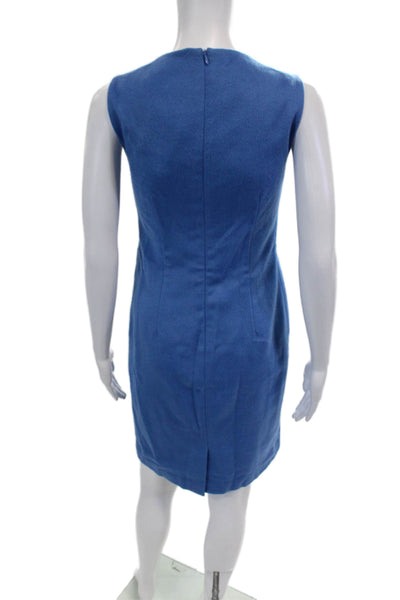 J. Mclaughlin Womens Back Zip Sleeveless Crew Neck Shift Dress Blue Wool Size 0