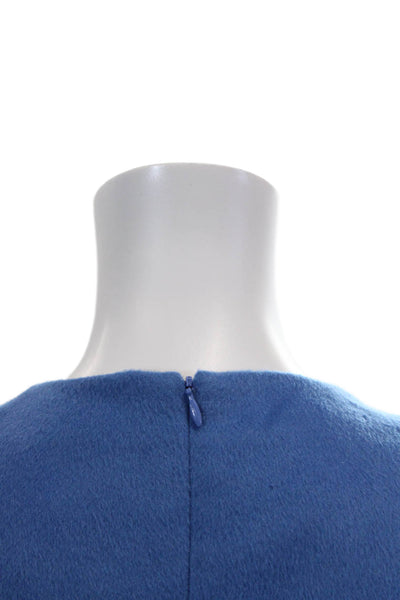 J. Mclaughlin Womens Back Zip Sleeveless Crew Neck Shift Dress Blue Wool Size 0