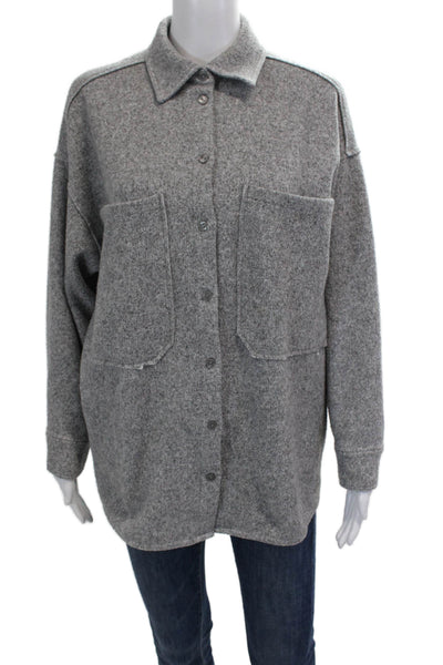 Zara Womens Cotton Collared Long Sleeve Button Up Basic Jacket Gray Size M