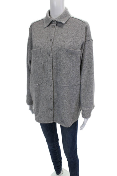 Zara Womens Cotton Collared Long Sleeve Button Up Basic Jacket Gray Size M