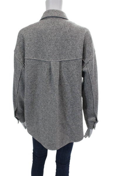 Zara Womens Cotton Collared Long Sleeve Button Up Basic Jacket Gray Size M