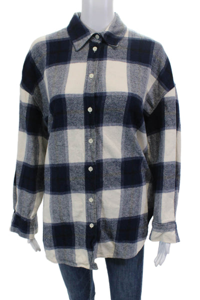 Zara Womens Plaid Print Collared Button Down Flannel Jacket Blue Size M