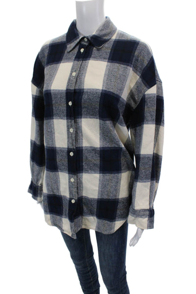 Zara Womens Plaid Print Collared Button Down Flannel Jacket Blue Size M