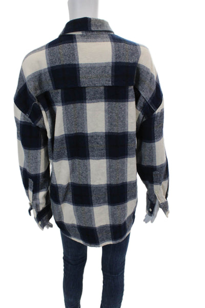 Zara Womens Plaid Print Collared Button Down Flannel Jacket Blue Size M
