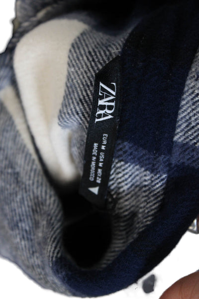 Zara Womens Plaid Print Collared Button Down Flannel Jacket Blue Size M
