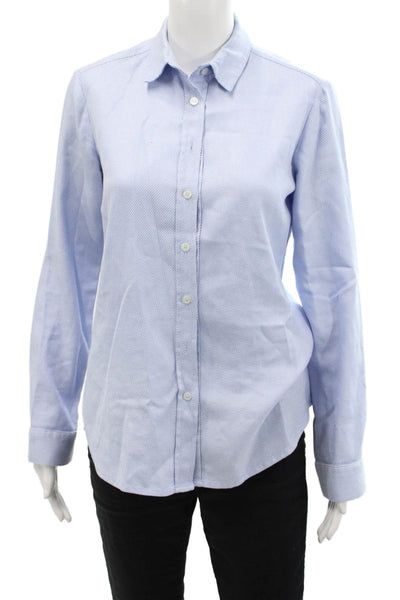 Poeta Womens Chevron Striped Button Down Shirt Sky Blue White Size Extra Small