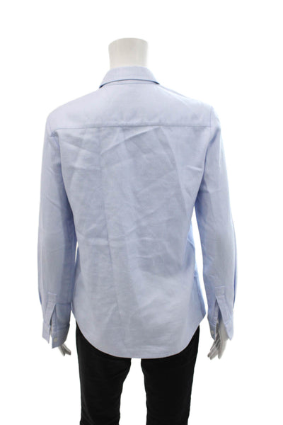 Poeta Womens Chevron Striped Button Down Shirt Sky Blue White Size Extra Small