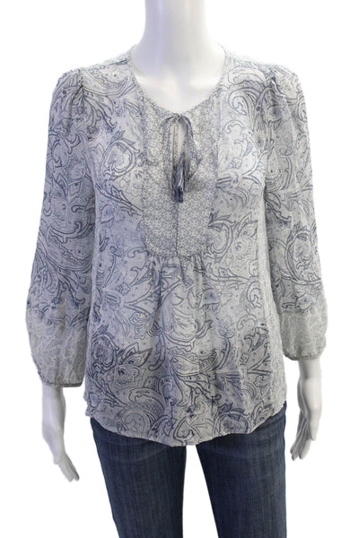 Joie Womens 3/4 Sleeve Keyhole Paisley Printed Silk Top Gray Size Extra Small