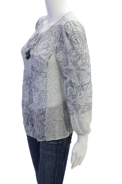 Joie Womens 3/4 Sleeve Keyhole Paisley Printed Silk Top Gray Size Extra Small