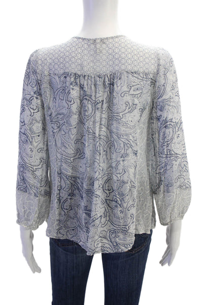 Joie Womens 3/4 Sleeve Keyhole Paisley Printed Silk Top Gray Size Extra Small
