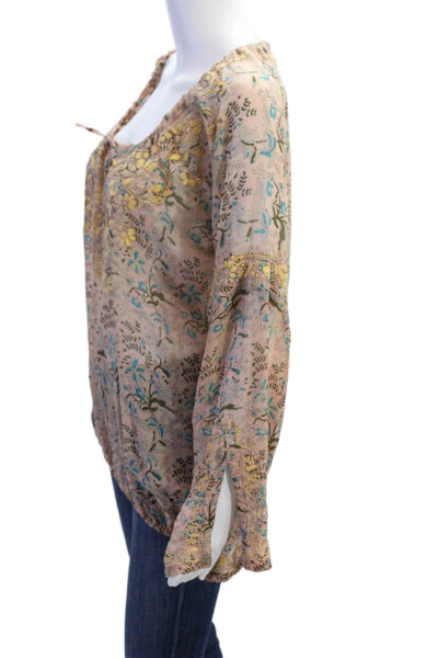 Calypso Christiane Celle Womens Long Sleeve Keyhole Silk Floral Top Brown Size 1