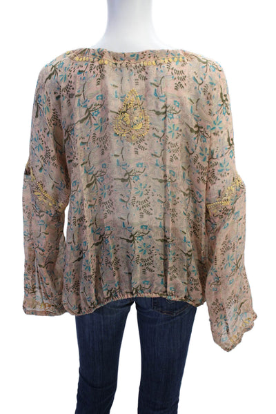Calypso Christiane Celle Womens Long Sleeve Keyhole Silk Floral Top Brown Size 1