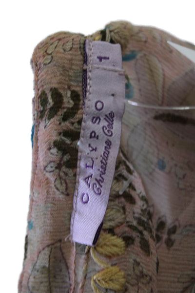 Calypso Christiane Celle Womens Long Sleeve Keyhole Silk Floral Top Brown Size 1
