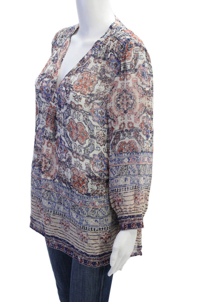 Joie Womens 3/4 Sleeve V Neck Abstract Silk Blouse White Multi Size Small