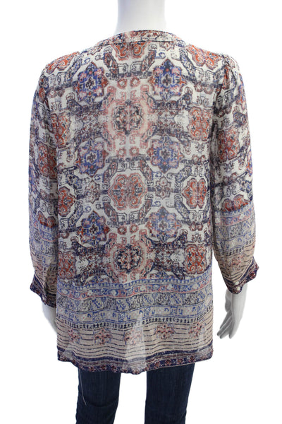 Joie Womens 3/4 Sleeve V Neck Abstract Silk Blouse White Multi Size Small