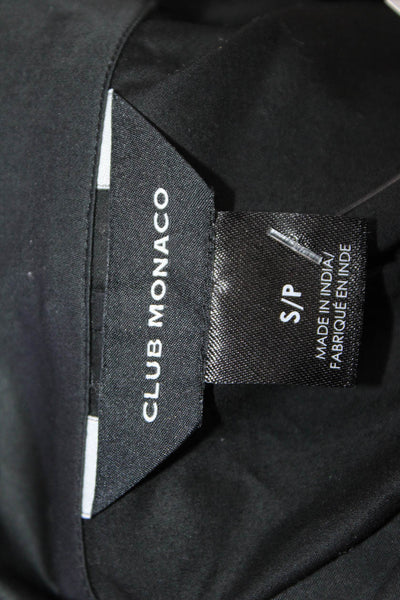 Club Monaco Womens 3/4 Sleeve Collared V Neck Blouse Black Cotton Size Small