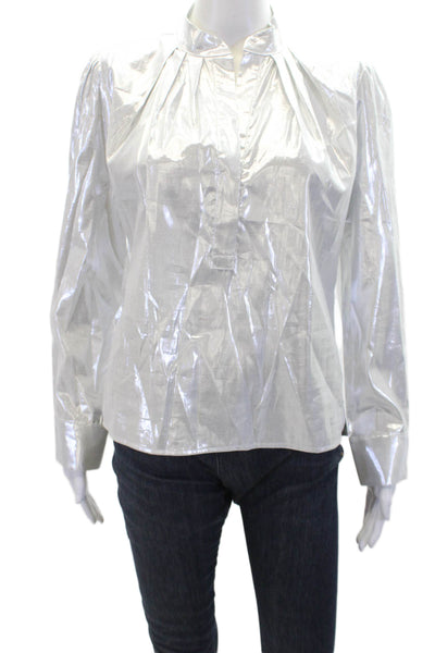 Wear Cisco Womens V-Neck Long Sleeve Blouse Top Metallic Silver Size XS