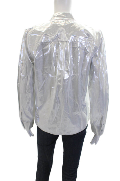 Wear Cisco Womens V-Neck Long Sleeve Blouse Top Metallic Silver Size XS