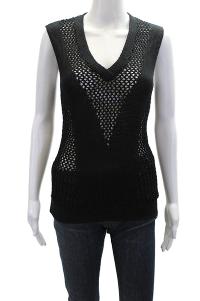 Robert Rodriguez Womens Silk Sleeveless V-Neck Sweater Vest Black Size XS