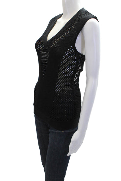 Robert Rodriguez Womens Silk Sleeveless V-Neck Sweater Vest Black Size XS