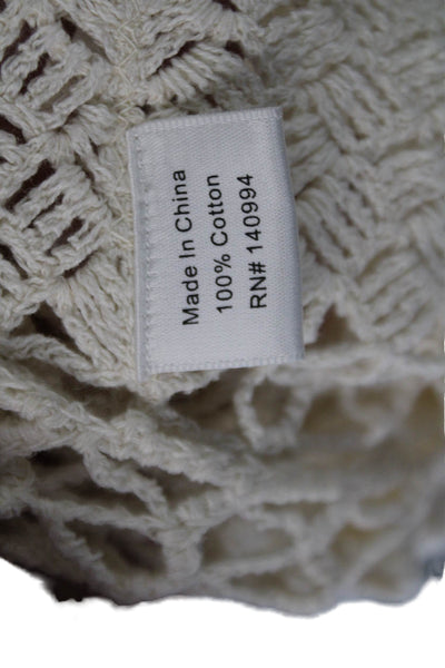 Lisa Maree Womens 3/4 Sleeve Open-Knit Tasseled Cardigan Sweater White Size XS