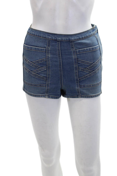 Free People Womens Cotton High Waist Stitch Detail Denim Shorts Blue Size 24