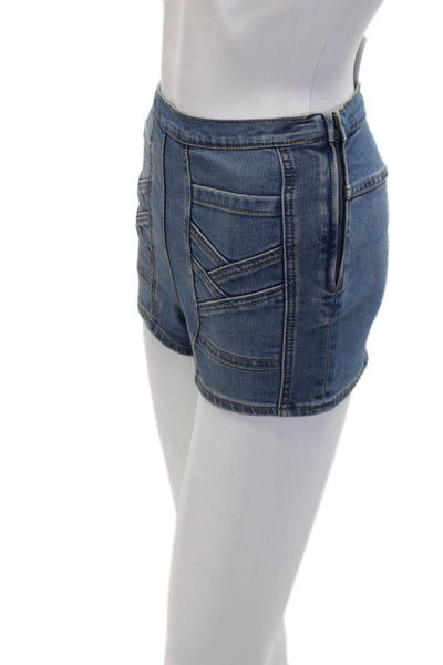 Free People Womens Cotton High Waist Stitch Detail Denim Shorts Blue Size 24