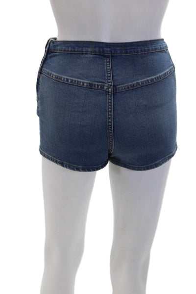 Free People Womens Cotton High Waist Stitch Detail Denim Shorts Blue Size 24