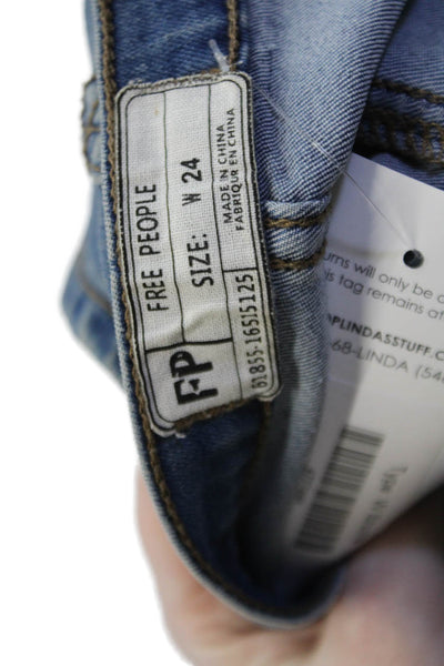 Free People Womens Cotton High Waist Stitch Detail Denim Shorts Blue Size 24