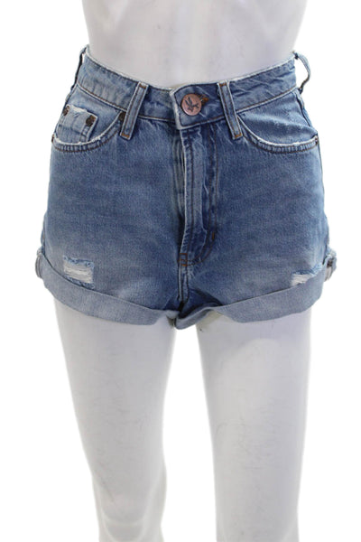 One Teaspoon Womens Cotton High Waisted Zip Fly Denim Shorts Blue Size 22
