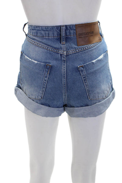 One Teaspoon Womens Cotton High Waisted Zip Fly Denim Shorts Blue Size 22