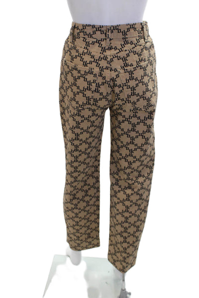 Tsubi Womens Cotton Logo Print Slim Fit Straight Leg Jeans Brown Size 23