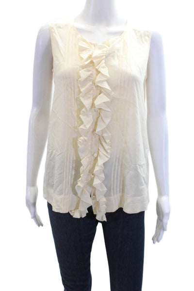 Joie Womens Silk Sleeveless Round Neck Ruffle Detail Button Up Blouse Beige XS