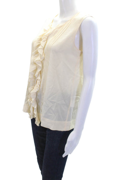 Joie Womens Silk Sleeveless Round Neck Ruffle Detail Button Up Blouse Beige XS
