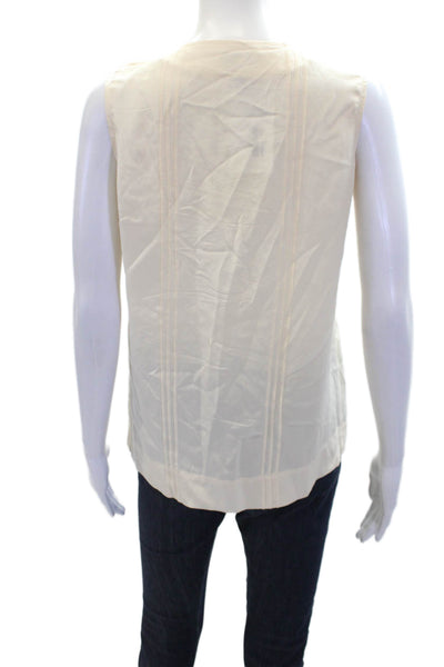 Joie Womens Silk Sleeveless Round Neck Ruffle Detail Button Up Blouse Beige XS